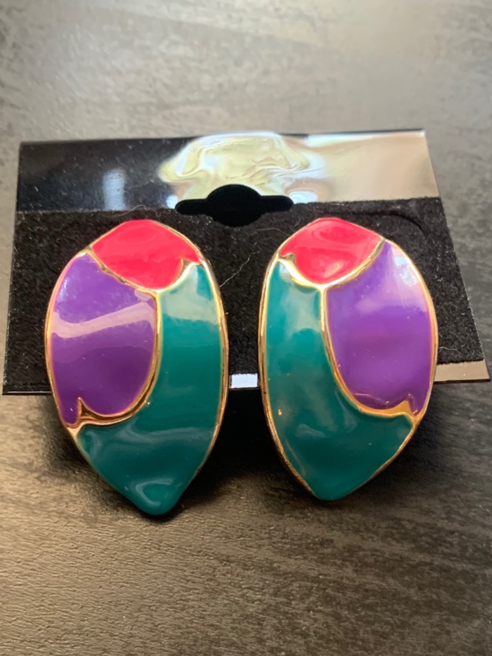 Vintage Curved Enamel Earrings
